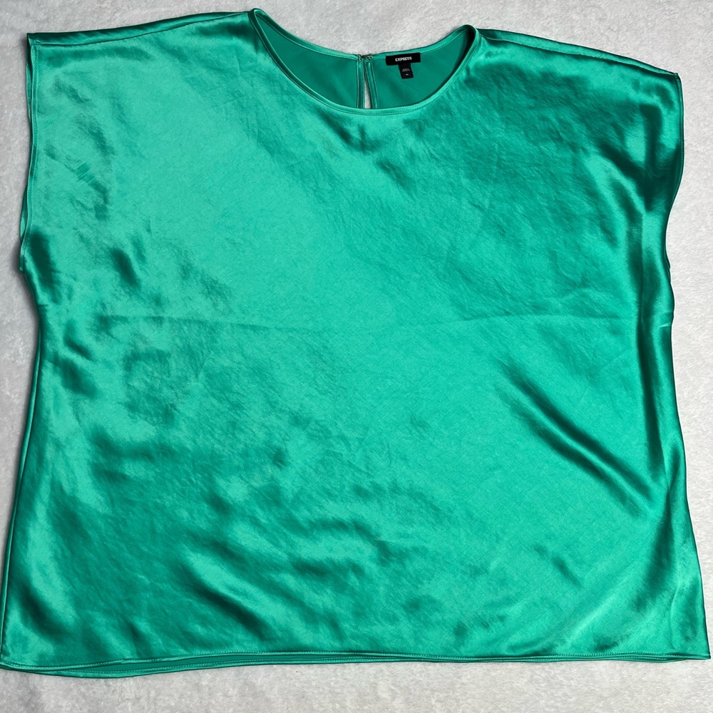 Express Emerald Satin Cap-Sleeve Blouse